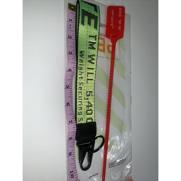 OFF-WHITE Lanyard Keychain With Clasp Bright Green And Black With Zip Tie, NEW - Picture 6 of 6